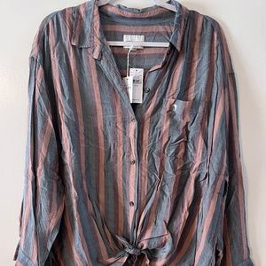 American Eagle Womens Shirt Size XL Oversized Fit Stripes Long Sleeve